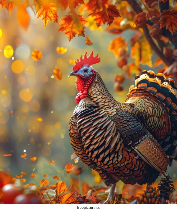 turkey in the fall leaves