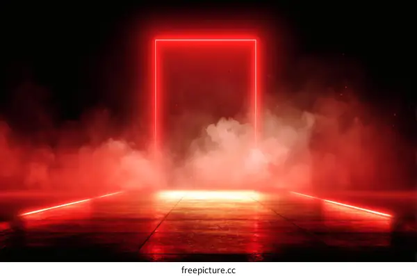 Neon Red Doorway in Dark Abstract Scene