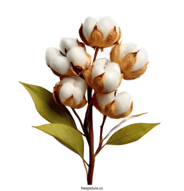 [Transparent Background PNG]Close-up Dried Cotton Plant with Fluffy Cotton Bolls