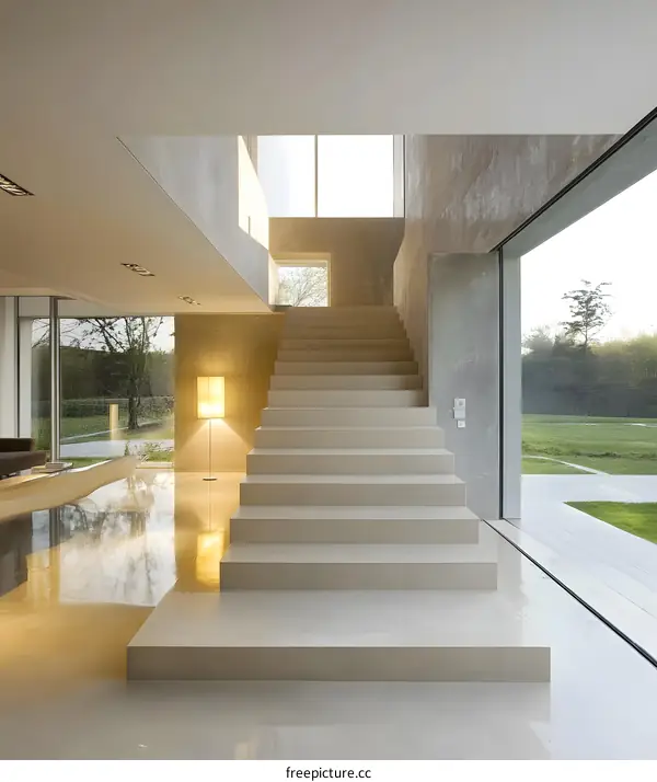 Modern Staircase in Minimalist Home Design with Large Window