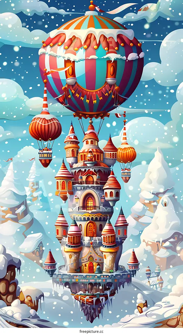 Winter Wonderland Castle With Hot Air Balloons