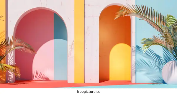 Abstract Minimalist Colorful Archway Background