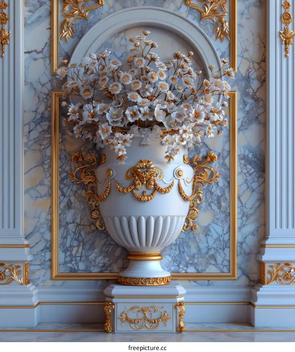 Ornate Vase with Floral Arrangement in a Rococo Style