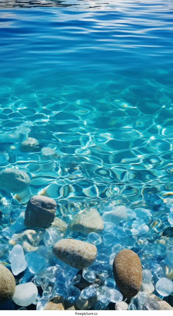 Clear water with smooth polished rocks on the bottom
