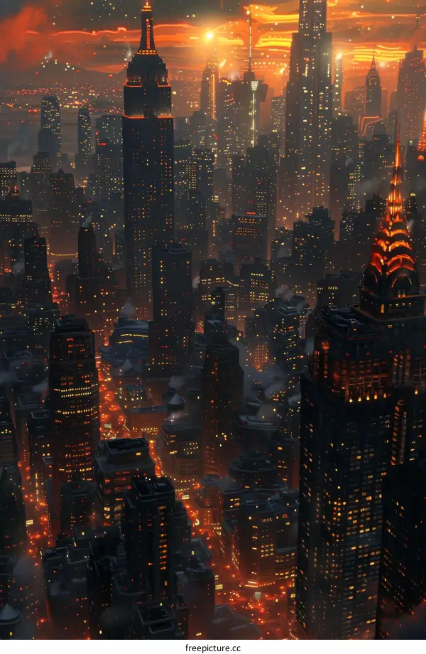 Night City Skyline  Urban Art Illustration