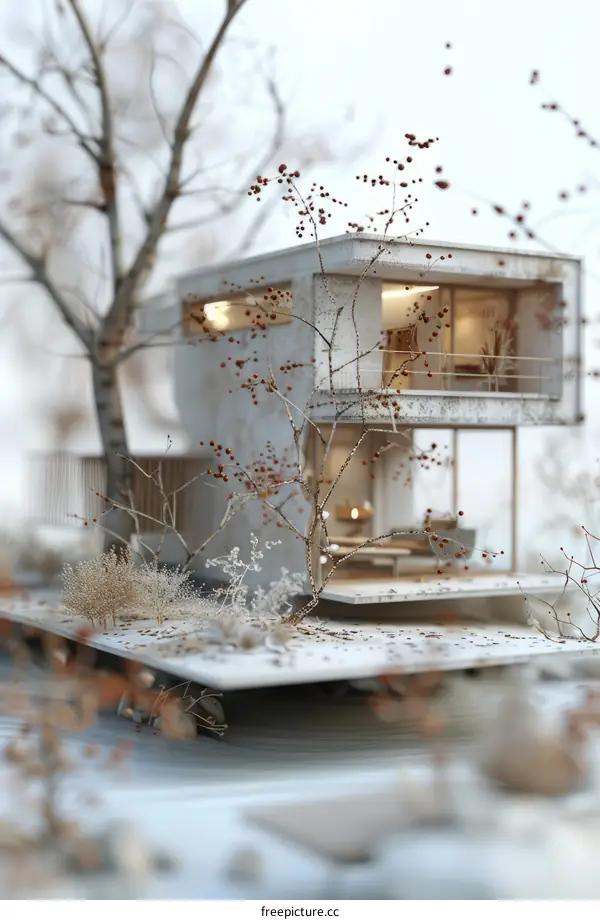 Small Concrete House with Garden and Trees