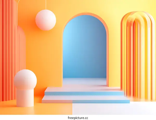 Abstract Minimalist 3D Render of Colorful Geometric Shapes with a Blue Background