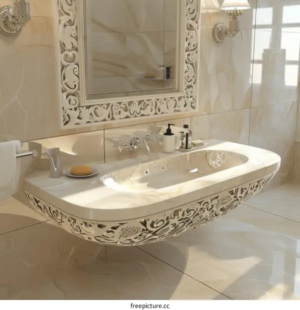 Luxury Elegant Beige Marble Bathroom Sink