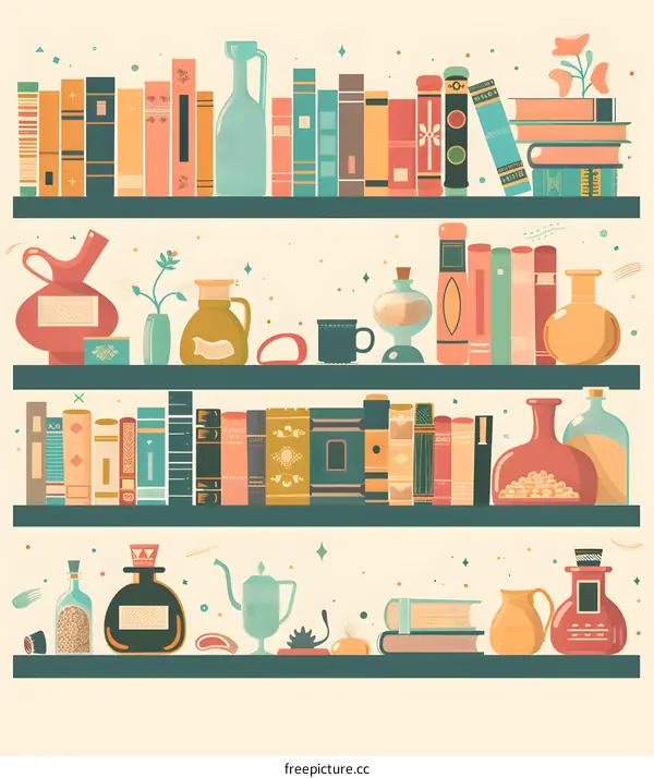 Vintage Book and Bottle Illustration