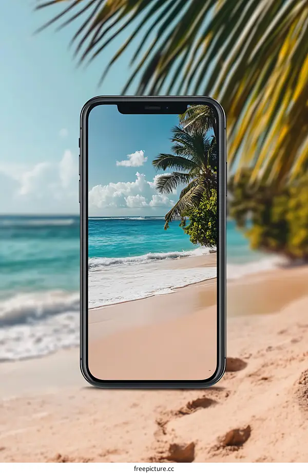 Beach Scene on a Smartphone Screen