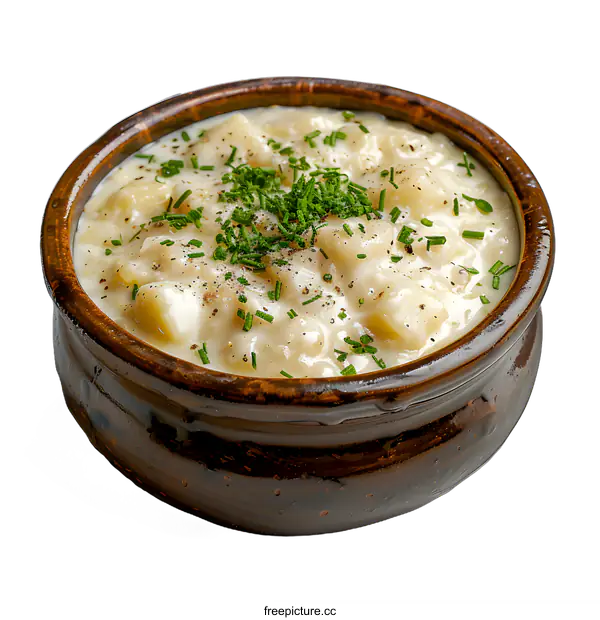 [Transparent Background PNG]Creamy Potato Soup with Chives in a Bowl