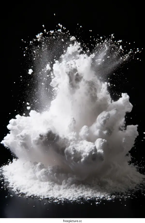 White powder explosion on black background