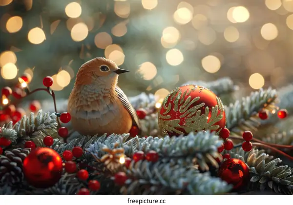 Christmas Robin with Ornaments