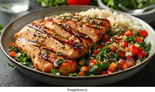 Grilled Salmon with Rice