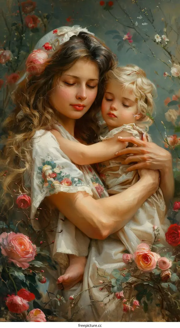 Mother and Daughter in a Garden of Roses
