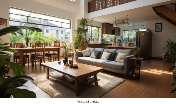 A bright and airy living space with a tropical feel