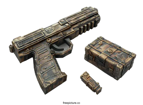[Transparent Background PNG]Steampunk Gun and Ammo Box