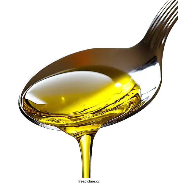 [Transparent Background PNG]Pouring Oil from Spoon Detailed Close-up