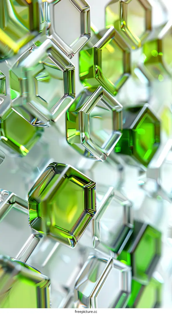 Vibrant Green and White Hexagons 3D Background