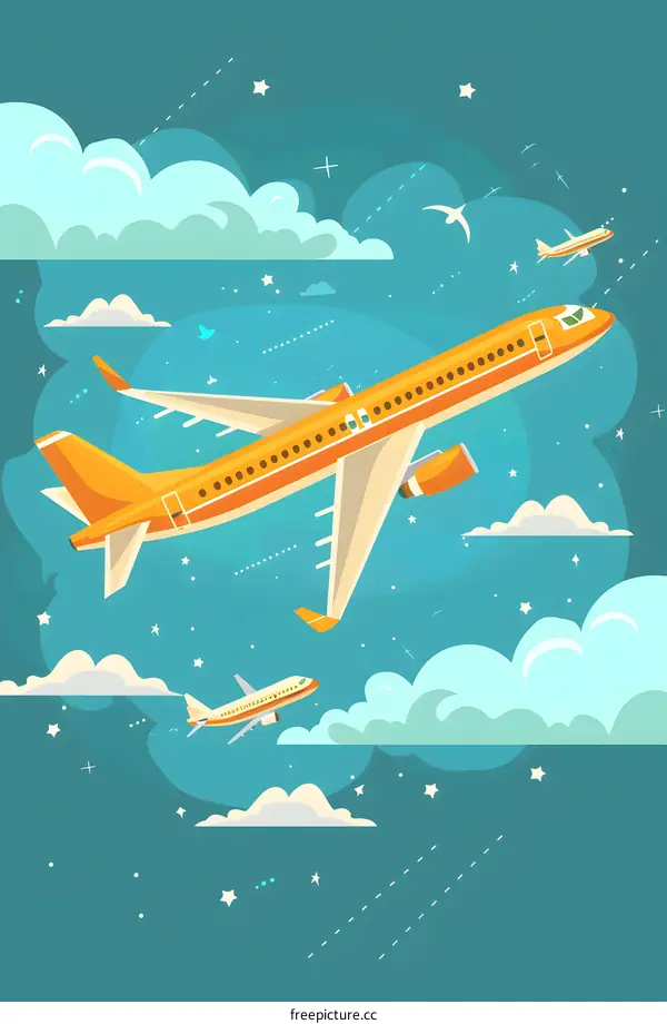 Airplane Flying Through the Clouds in the Sky