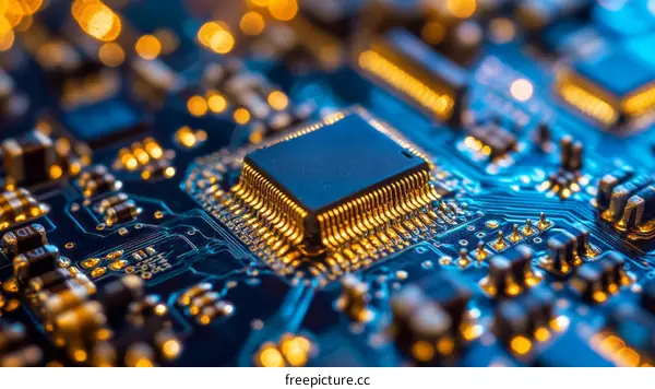 Close-up of Circuit Board with Microchip