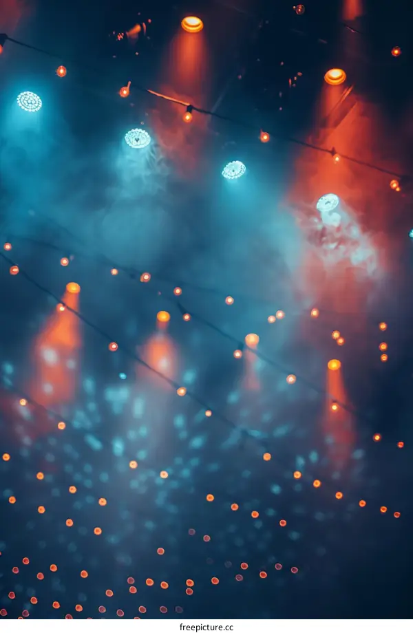 Red and blue stage lights with smoke