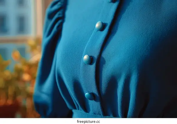 Closeup of a Teal Blue Button-Down Dress