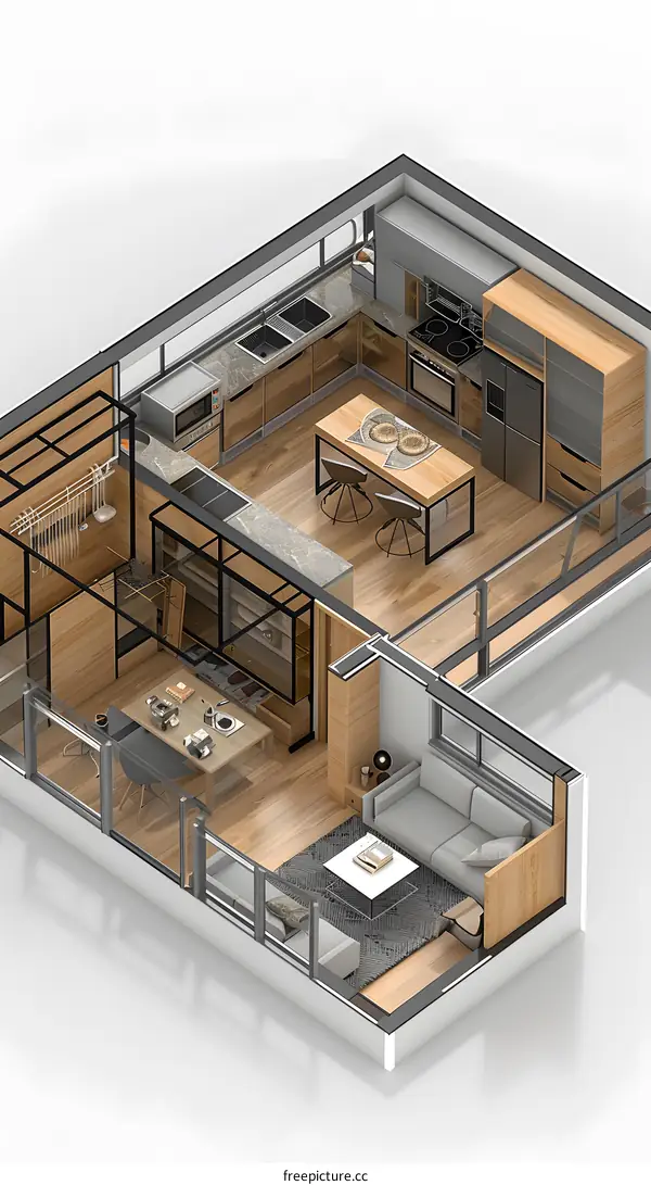Isometric Modern Kitchen Interior Design