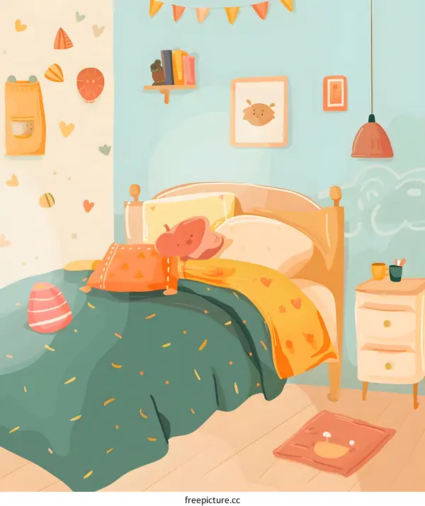 Cozy Cartoon Bedroom Interior Illustration