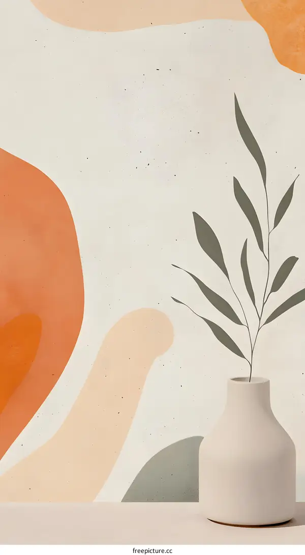 Abstract Art with a Vase and Green Leaves