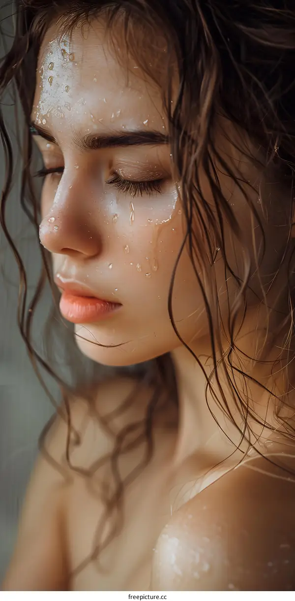 Woman with Wet Hair and Face