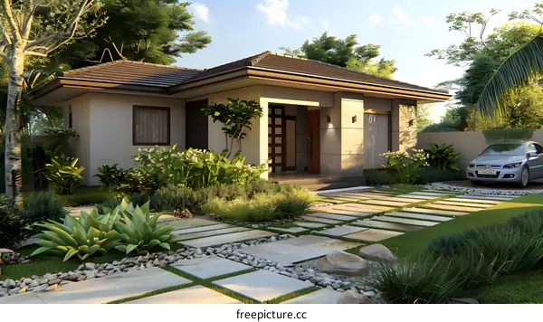 Modern Minimalist House with Lush Landscaping