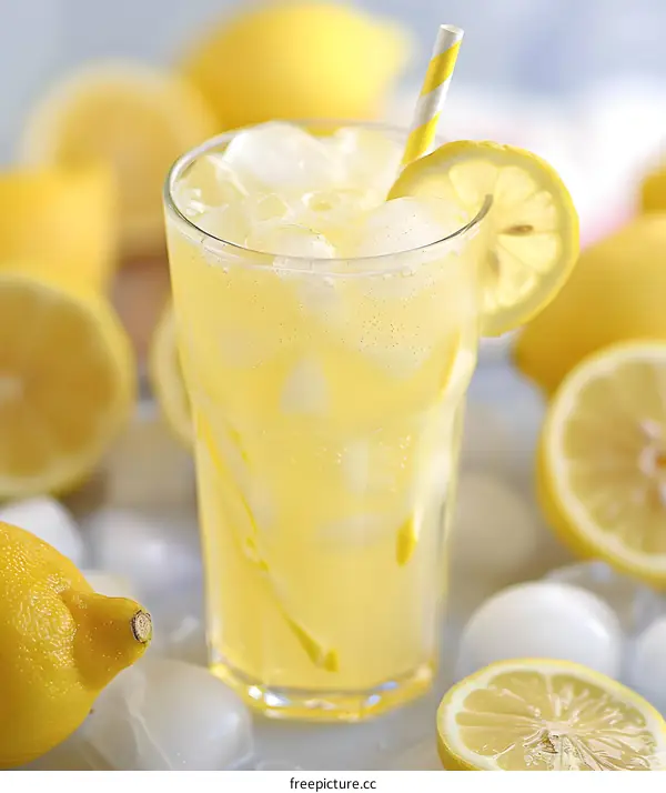 Refreshing Summer Lemonade with Ice and Lemon Slices