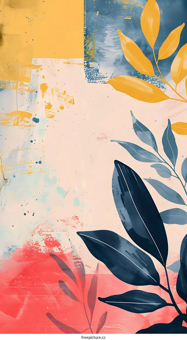 Abstract Floral Watercolor Art Painting With Colorful Leaves