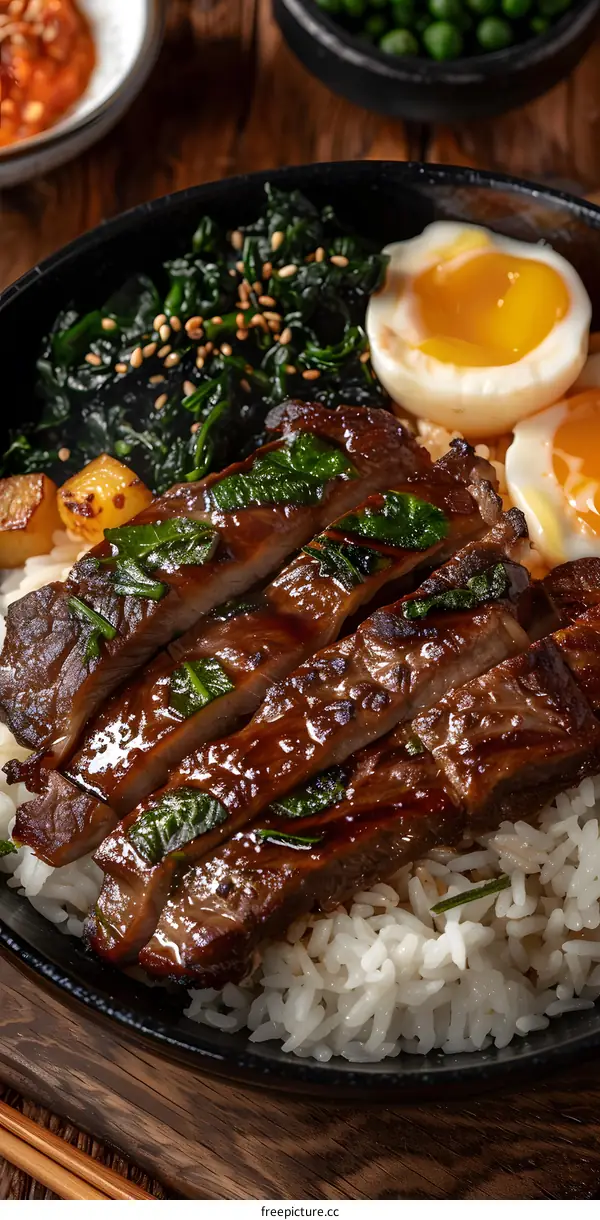 korean beef bulgogi with rice and vegetables