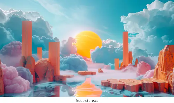 Surreal Colorful Cloud Landscape Illustration