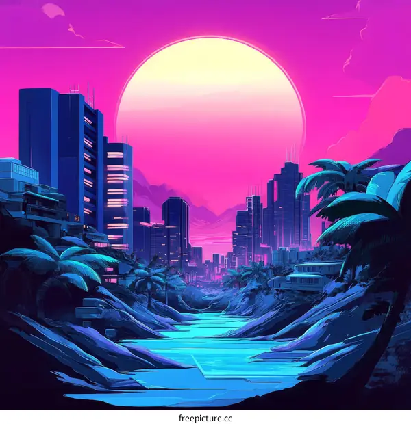 Retro Futuristic Cityscape Illustration