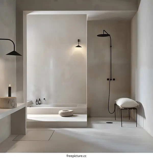 Minimalist Bathroom Interior Design With Shower And Bathtub
