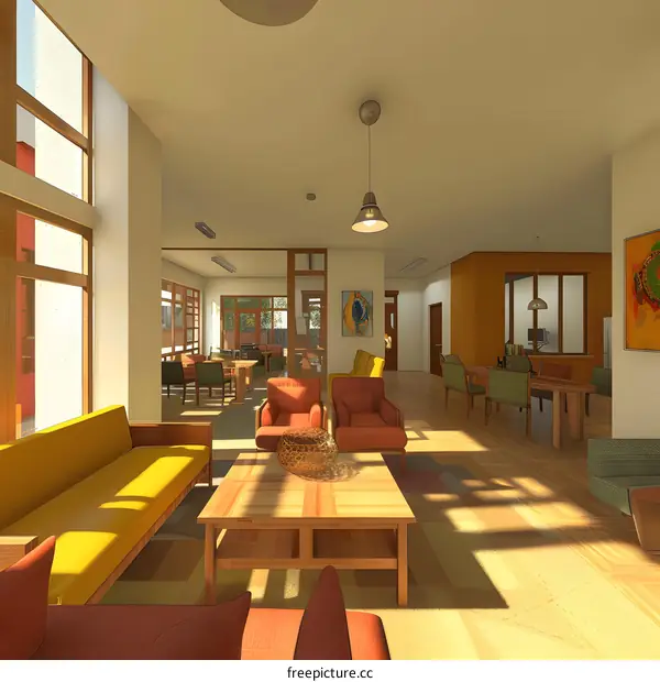 Modern Living Room Interior Design with Yellow and Orange Furniture