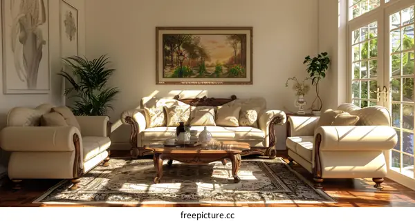 Elegant Living Room Interior Design With Sofa And Table