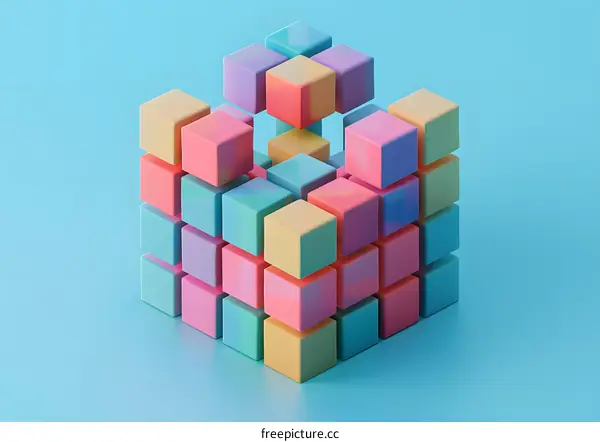 Abstract 3D Cube Structure of Colorful Blocks