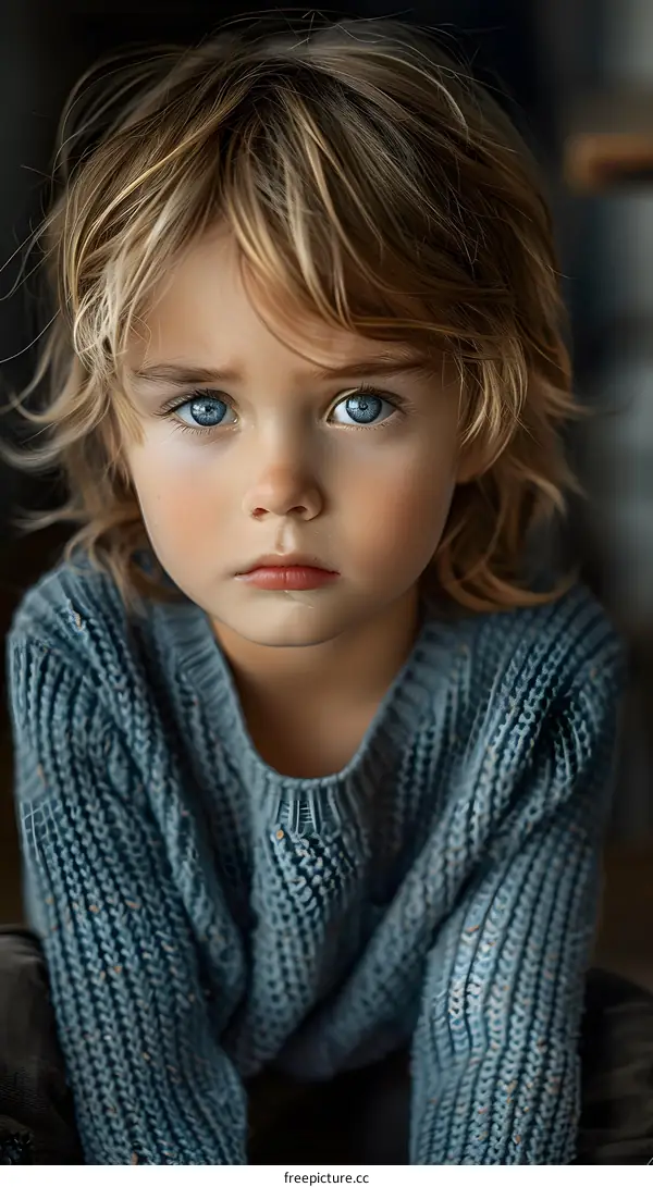 Portrait of a beautiful child with blue eyes