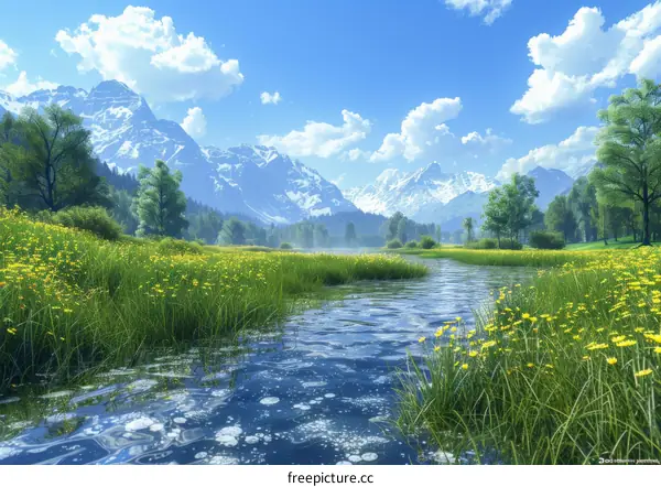 Serene Alpine River Landscape
