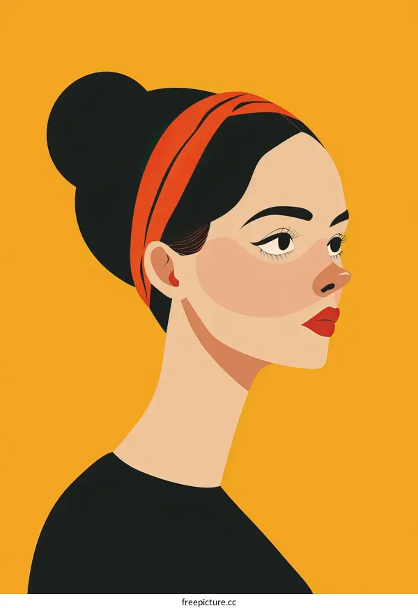 Portrait of a Woman with Black Hair and Red Headband