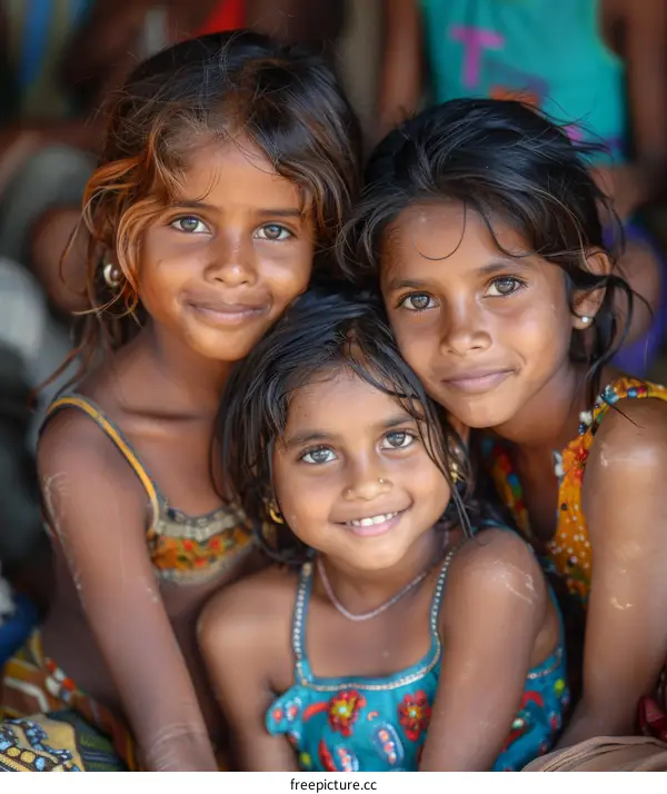 Portrait of three smiling Indian girls
