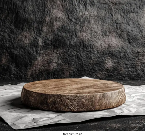 Wooden Cutting Board Display Against Dark Stone Wall