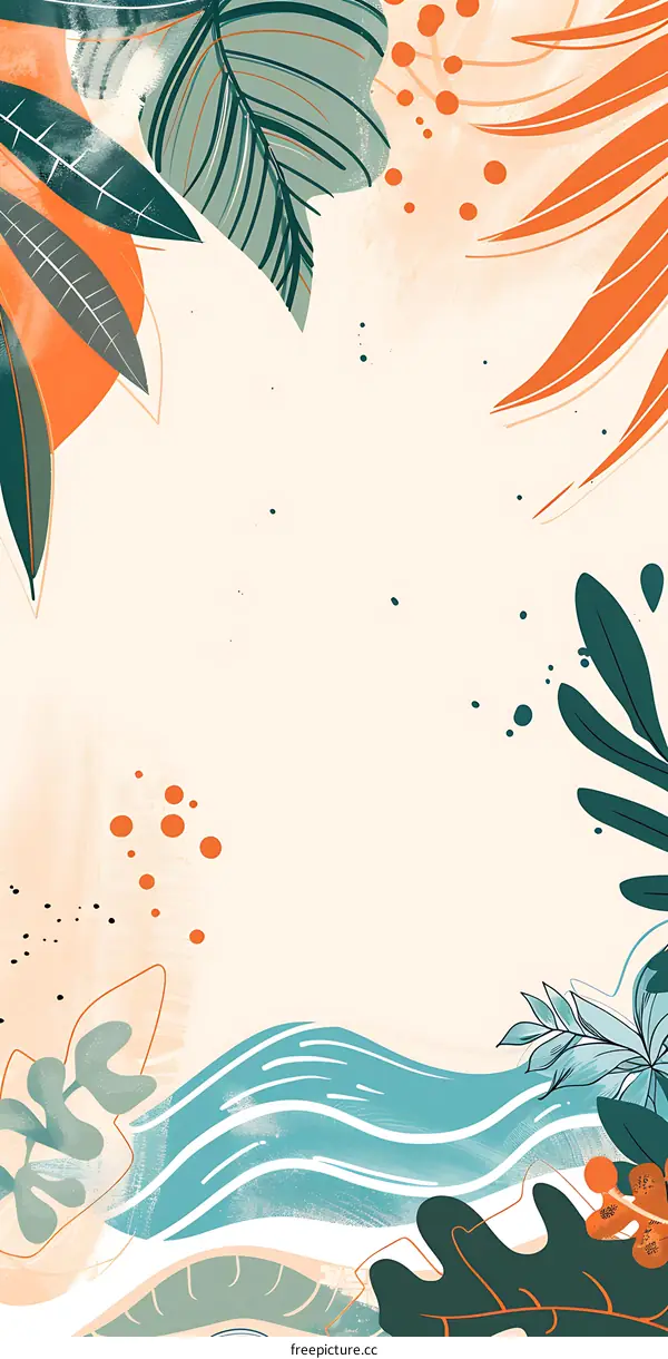 Tropical Leaf and Wave Pattern Illustration