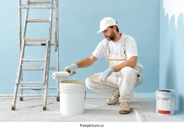 Interior Painting Project with a Worker