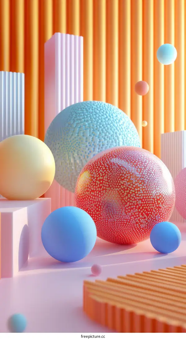 Colorful Abstract Sphere Composition on Podiums