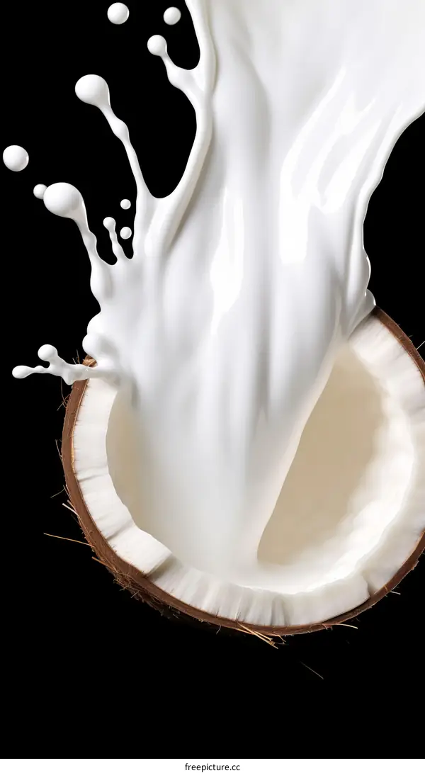Coconut milk splashing out of a coconut